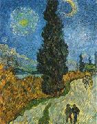 Vincent Van Gogh Road with Cypress and Star oil painting on canvas